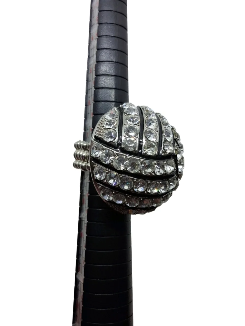Paris Collection Rhinestone Volleyball Stretch Ring - Silver Tone